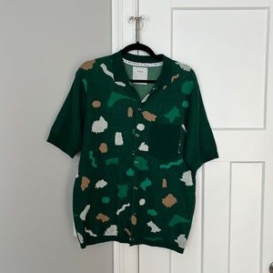 Percival knit short sleeve button up. Green-multi, size large.